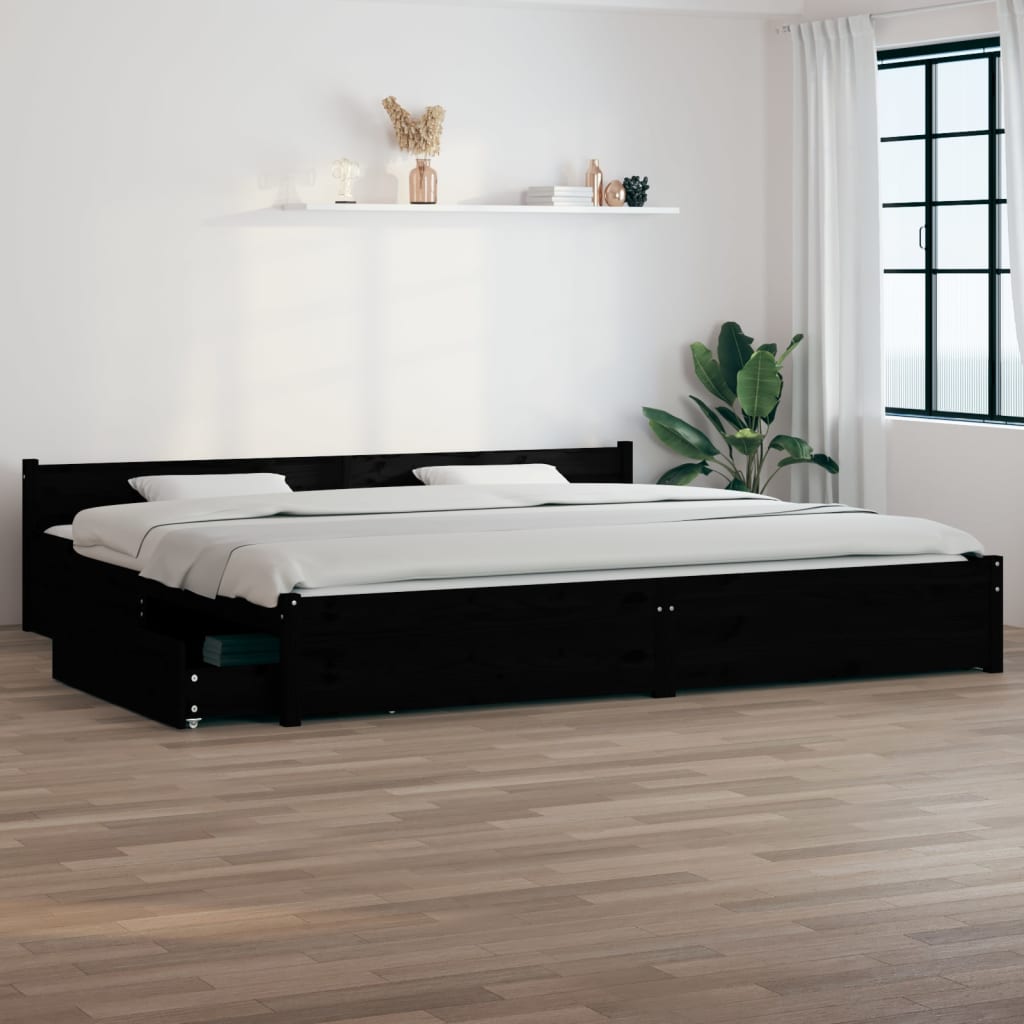 Bett mit Schubladen Schwarz 200x200 cm