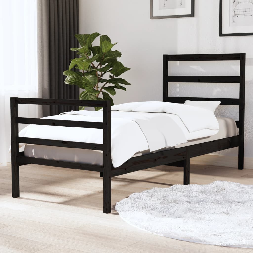 Massivholzbett Schwarz Kiefer 75x190 cm