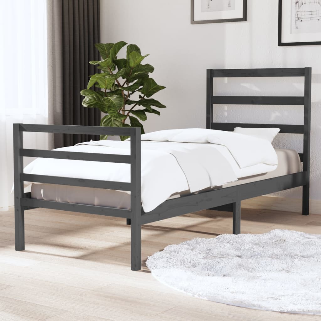 Massivholzbett Grau Kiefer 90x190 cm