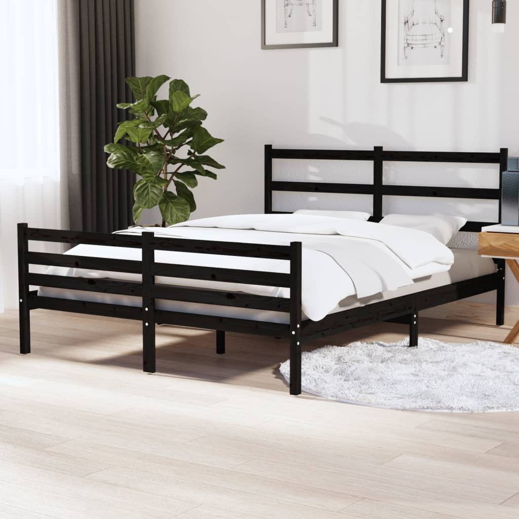 Massivholzbett Kiefer 140x190 cm Schwarz