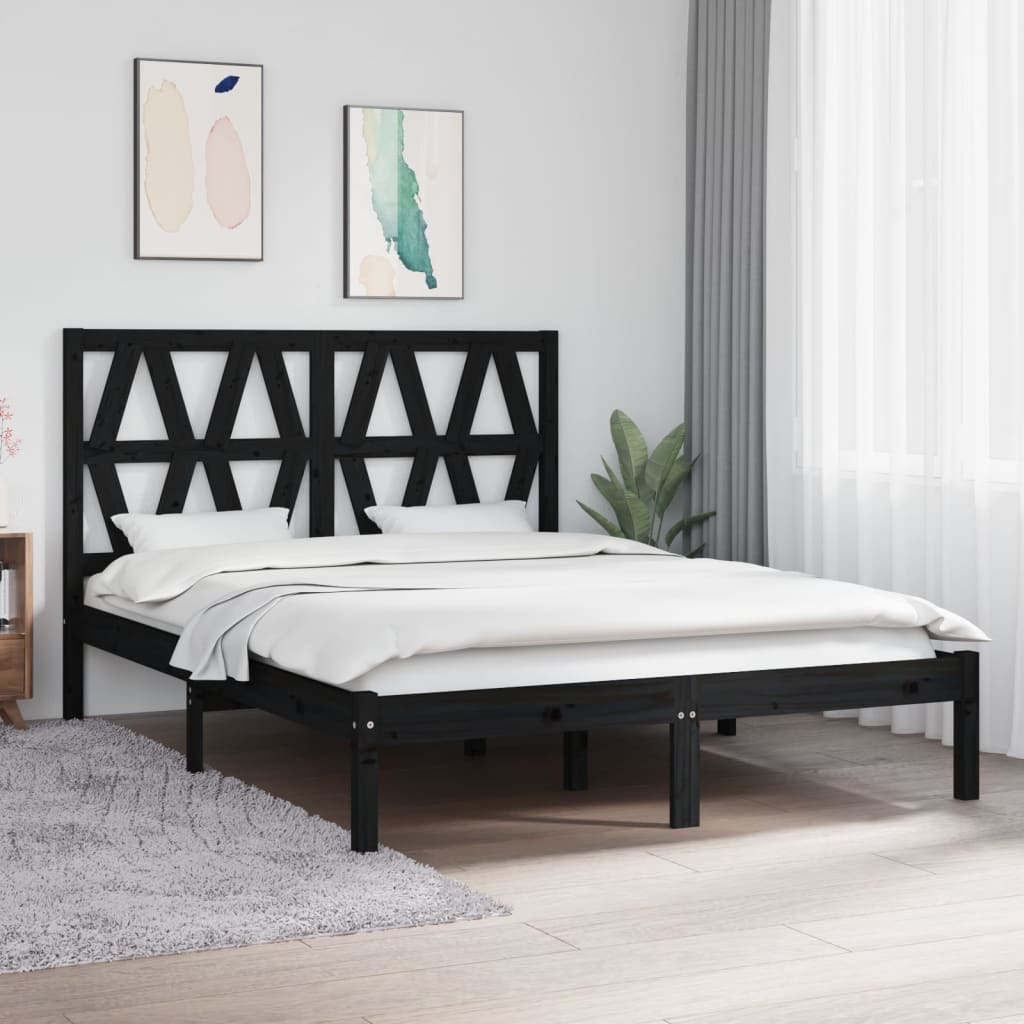 Massivholzbett Schwarz Kiefer 135x190 cm