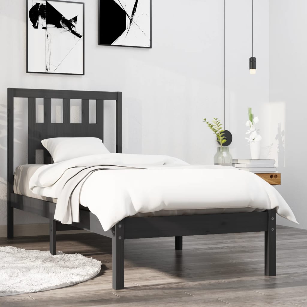 Massivholzbett Grau 90x190 cm