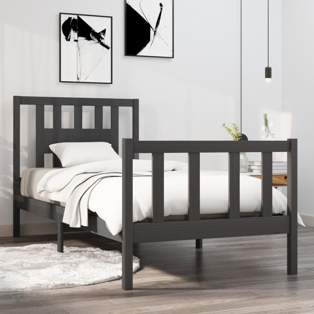 Massivholzbett Grau 75x190 cm