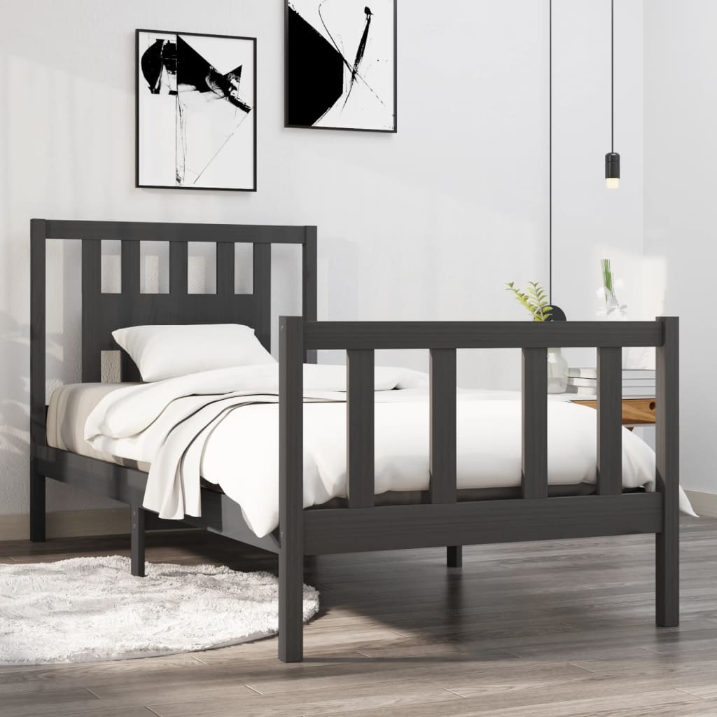 Massivholzbett Grau 90x190 cm