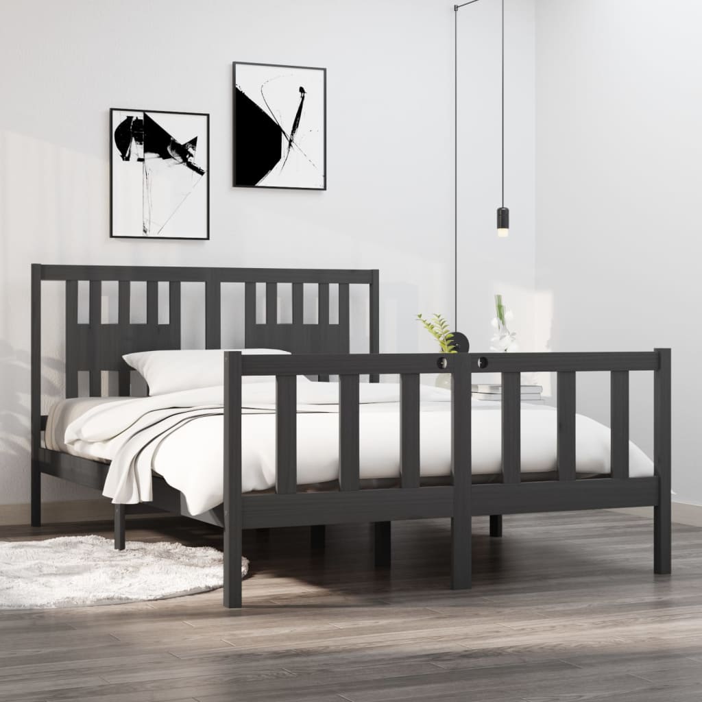 Massivholzbett Grau 140x190 cm
