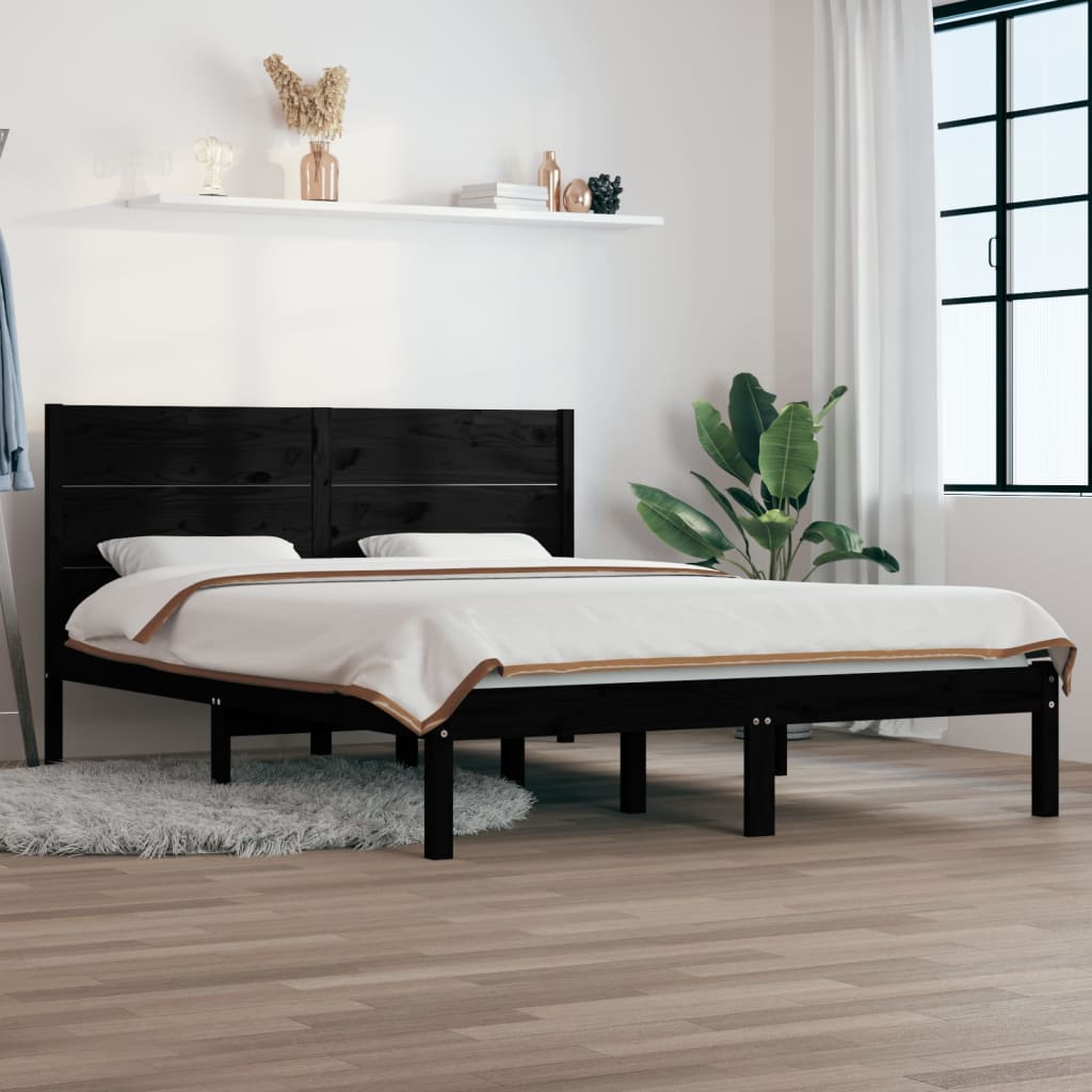 Massivholzbett Schwarz 150x200 cm
