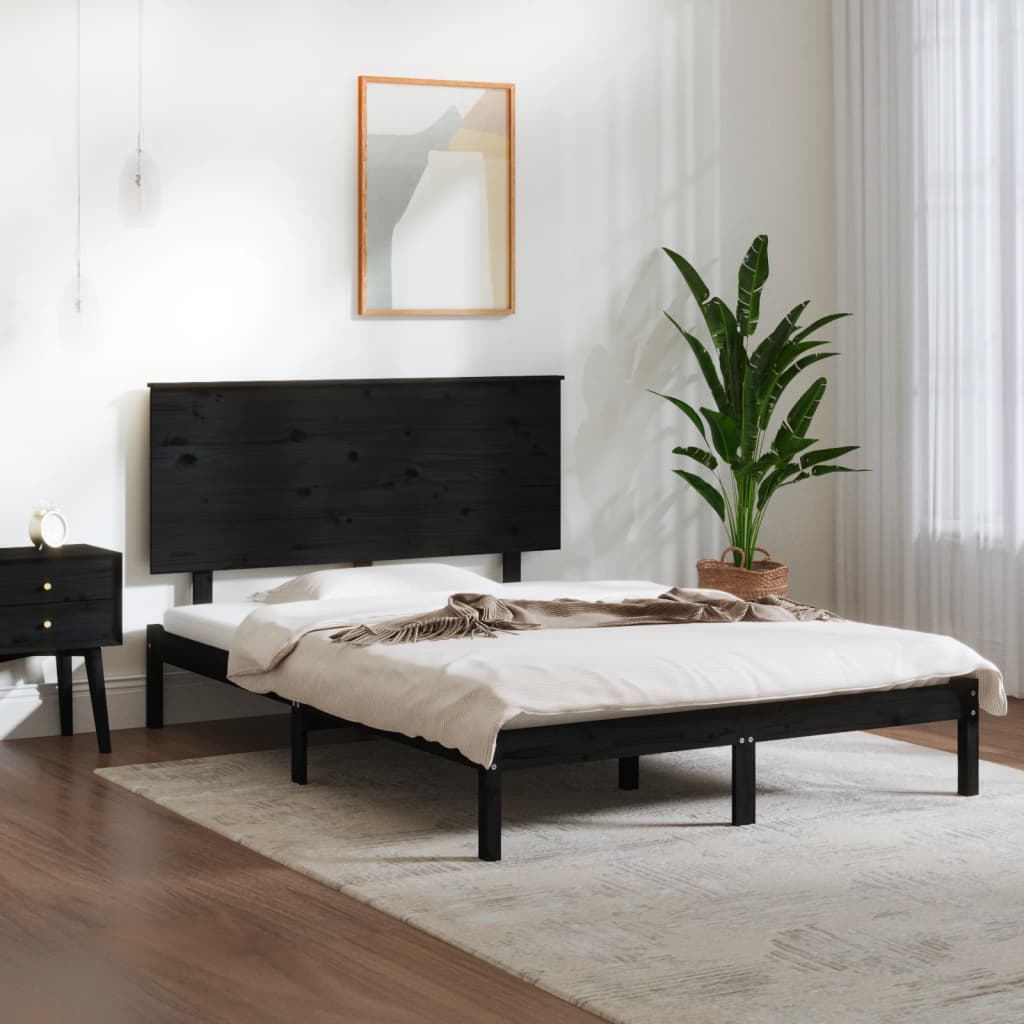 Massivholzbett Schwarz 135x190 cm