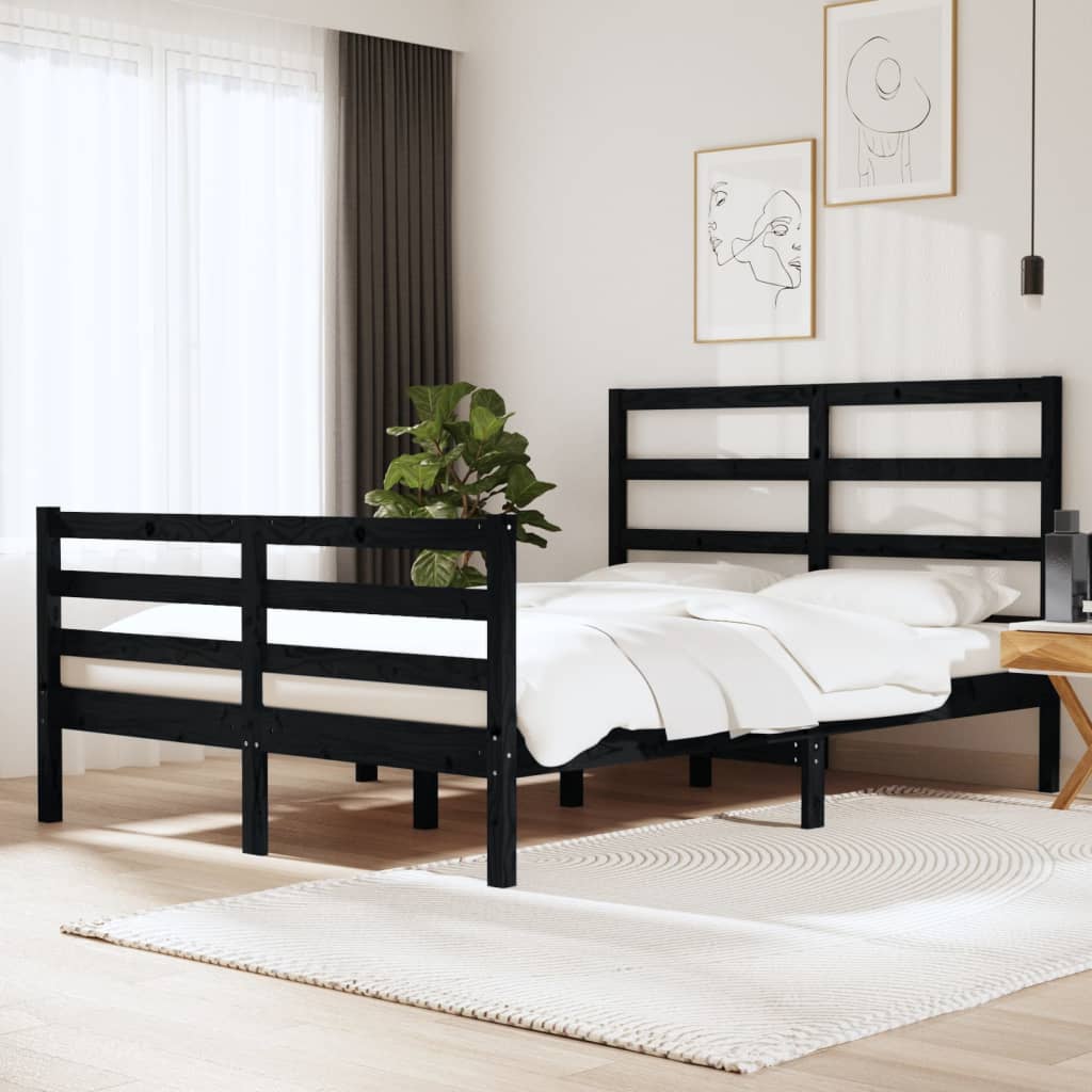 Massivholzbett Schwarz Kiefer 135x190 cm