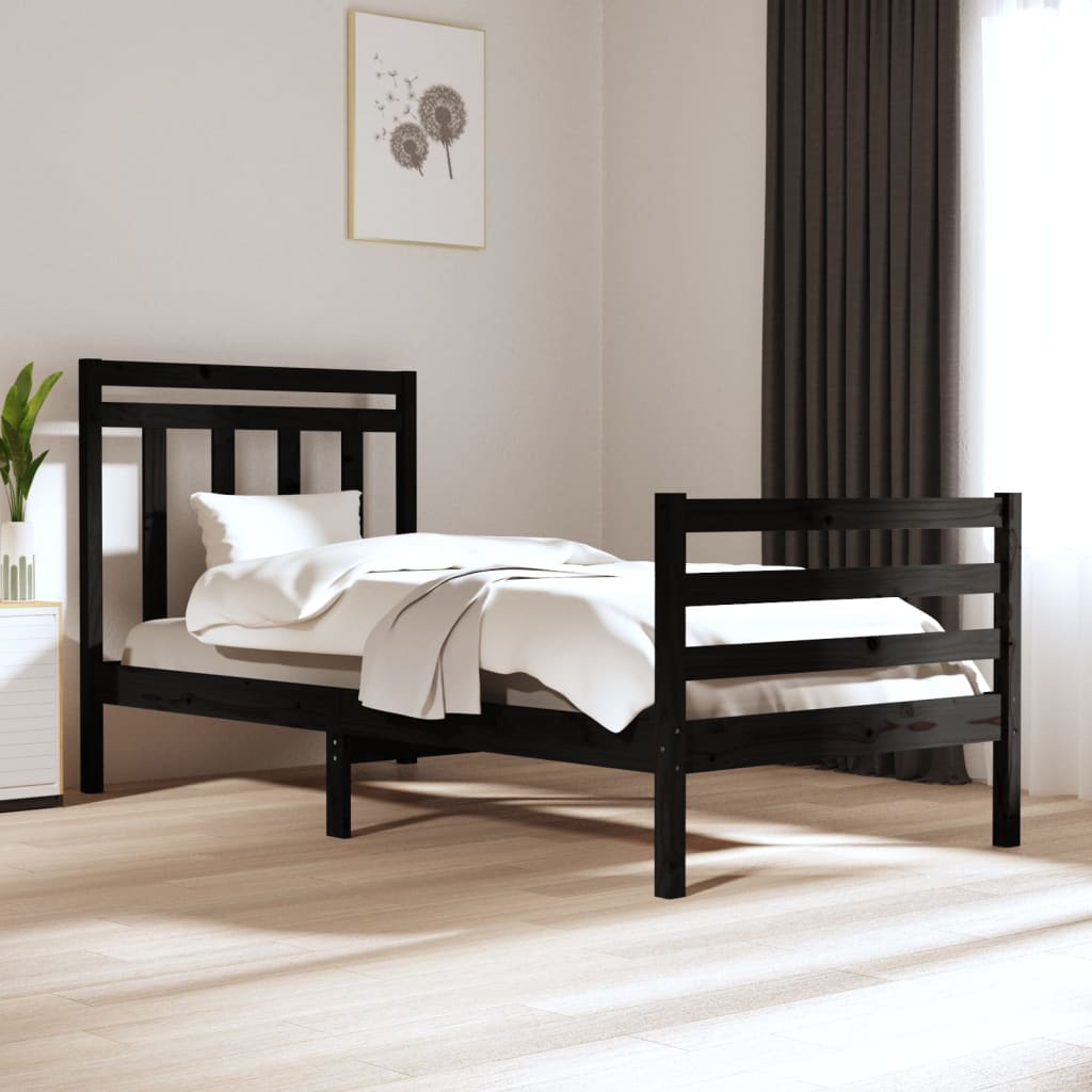 Massivholzbett Schwarz 90x190 cm