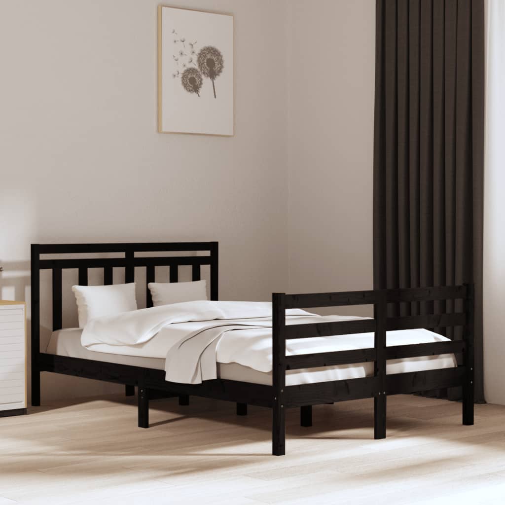 Massivholzbett Schwarz 135x190 cm