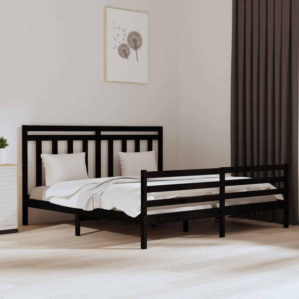 Massivholzbett Schwarz 180x200 cm