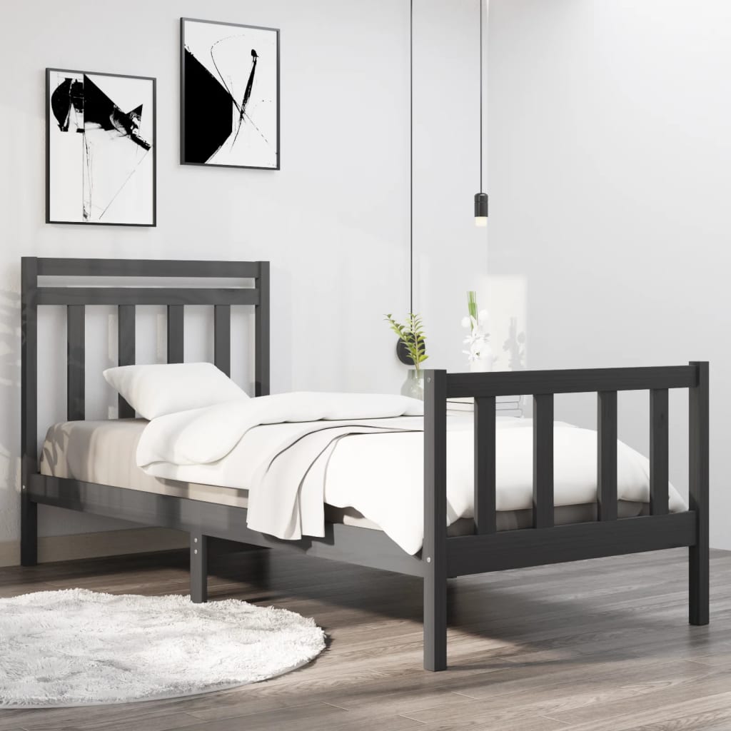 Massivholzbett Grau 75x190 cm