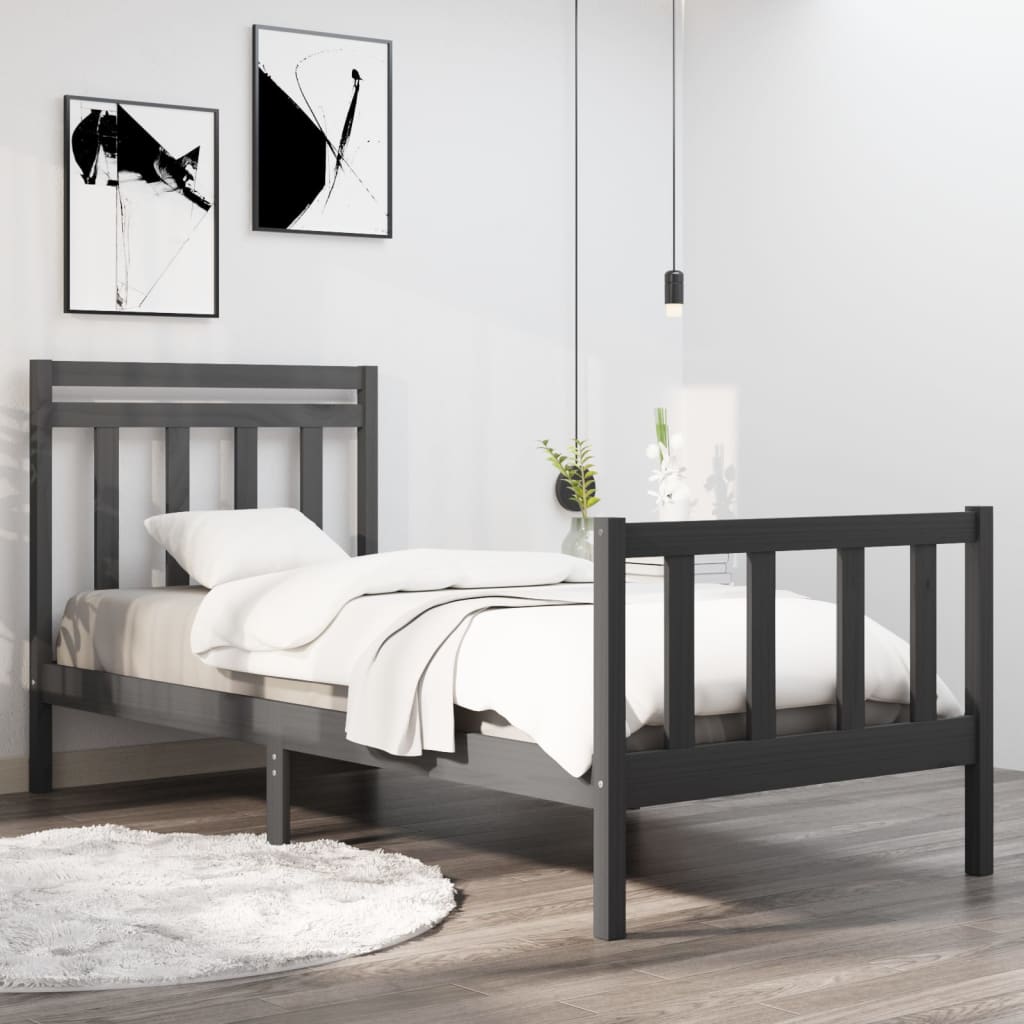 Massivholzbett Grau 90x190 cm