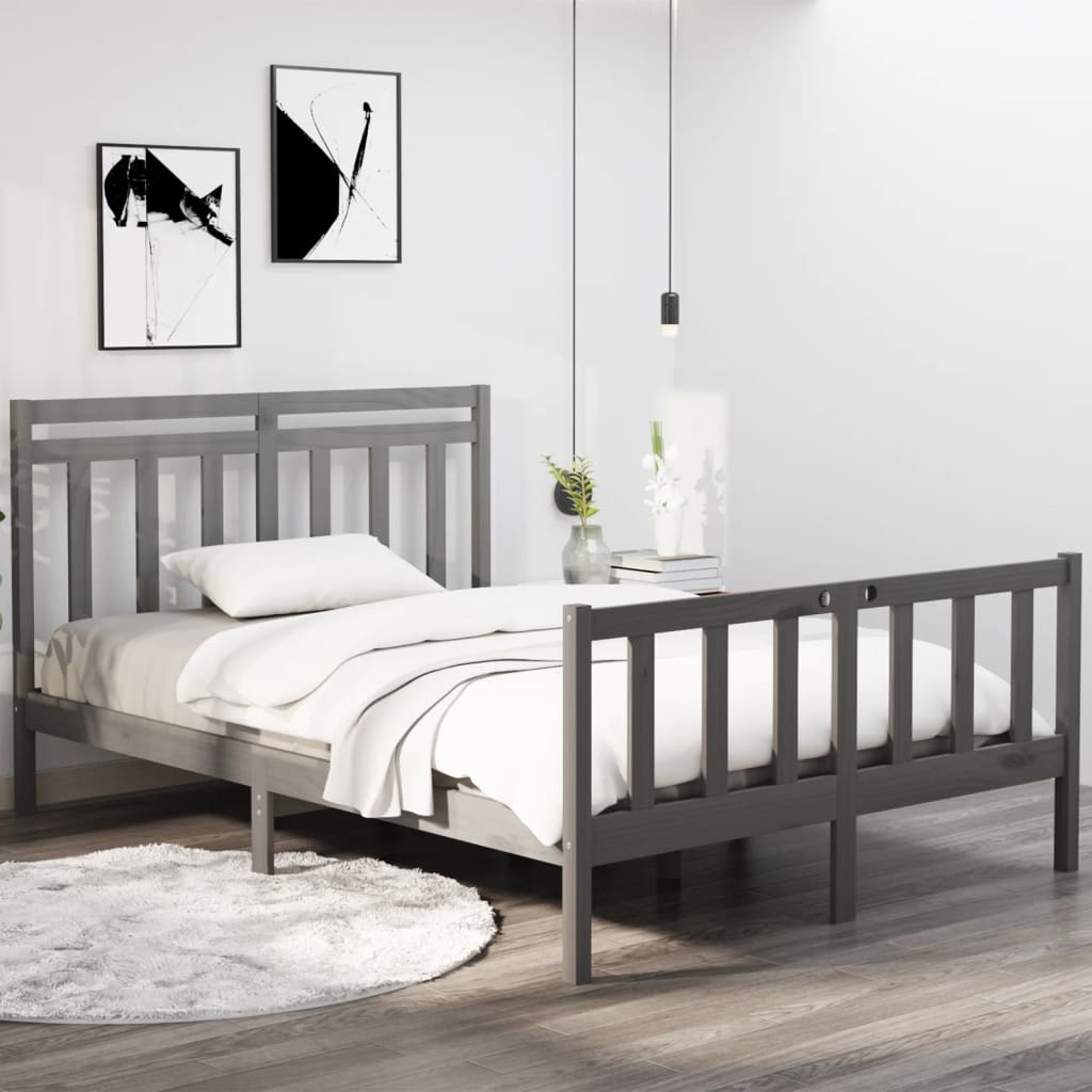 Massivholzbett Grau 135x190 cm