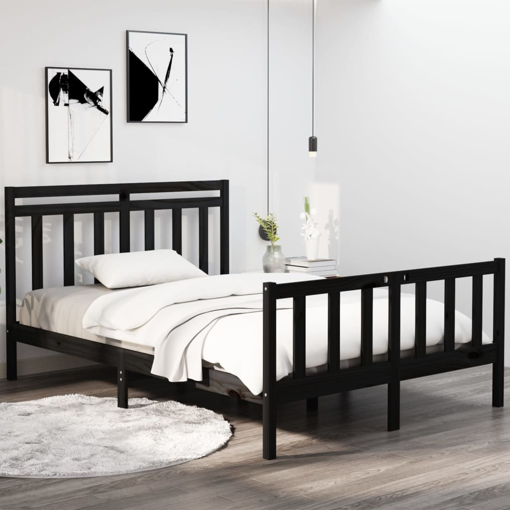 Massivholzbett Schwarz 135x190 cm