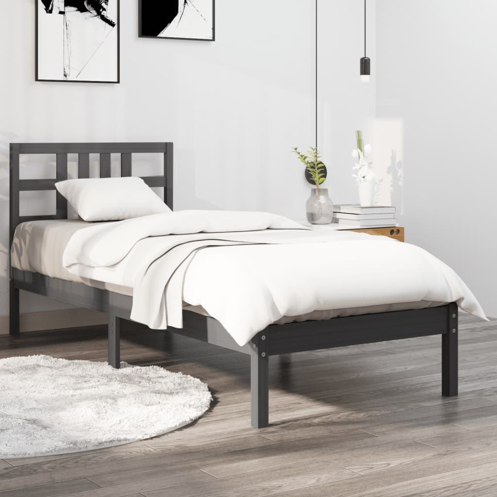 Massivholzbett Grau 90x190 cm