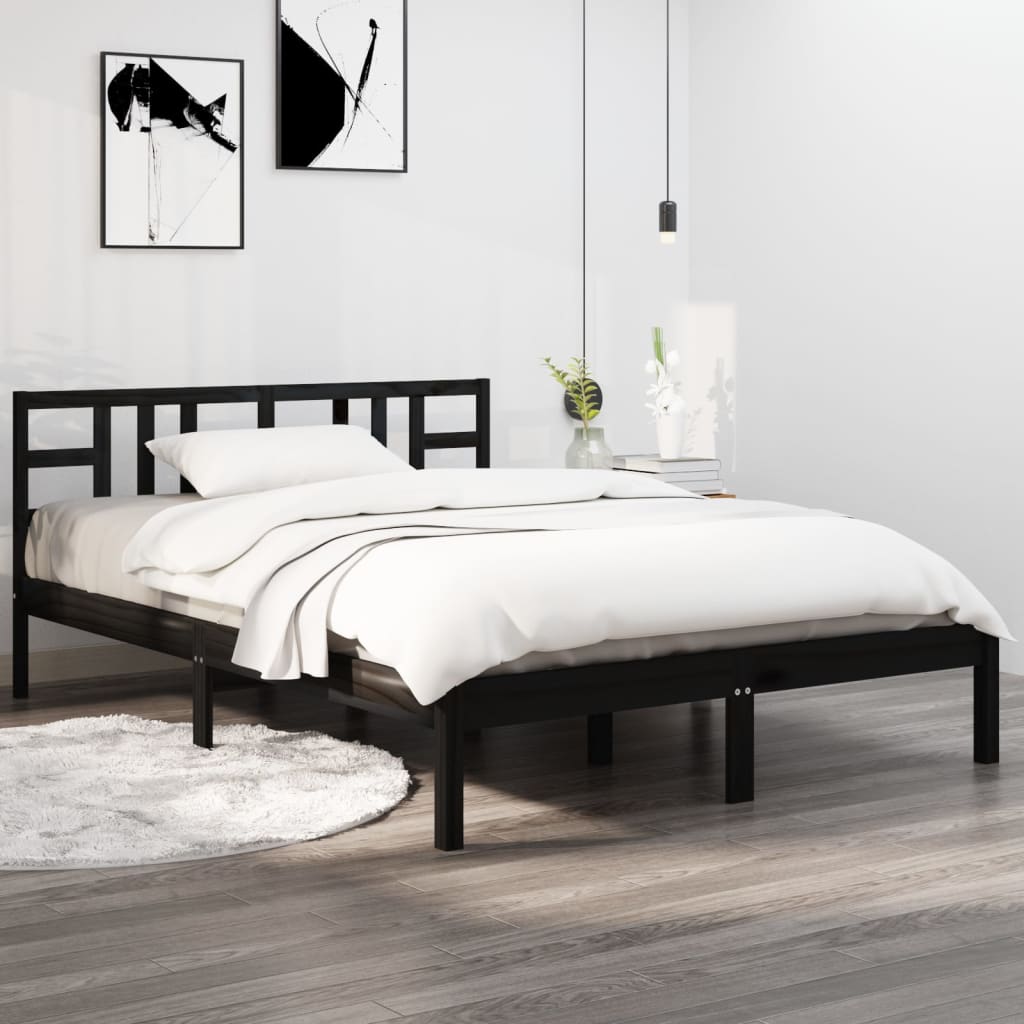 Massivholzbett Schwarz 135x190 cm