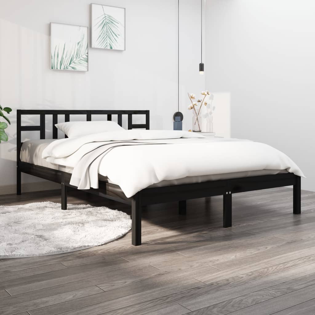 Massivholzbett Schwarz 150x200 cm