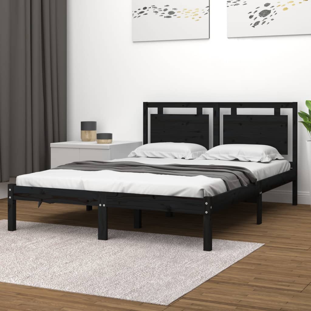 Massivholzbett Schwarz 140x190 cm