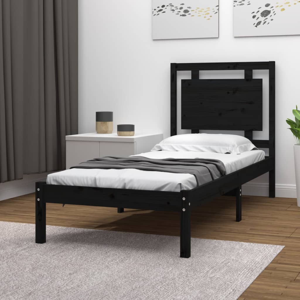 Massivholzbett Schwarz 100x200 cm