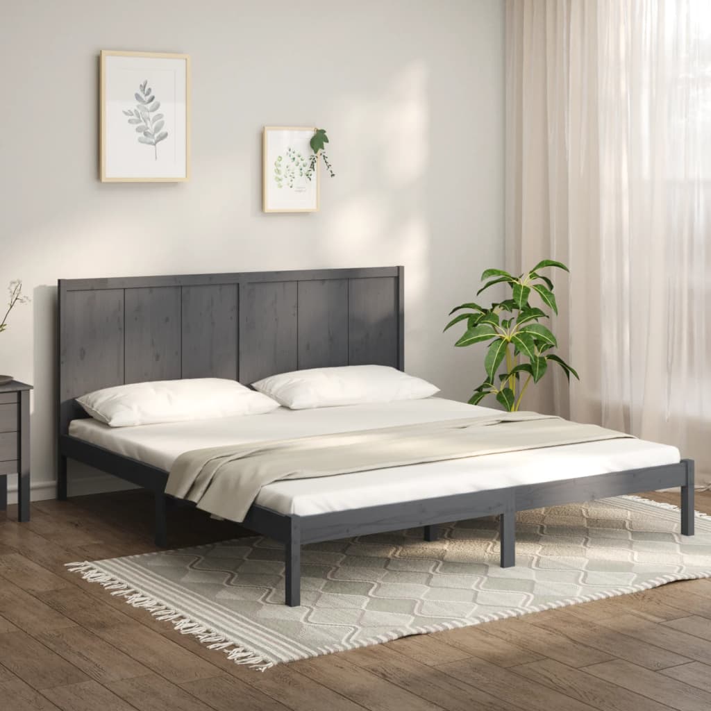 Massivholzbett Grau Kiefer 200x200 cm
