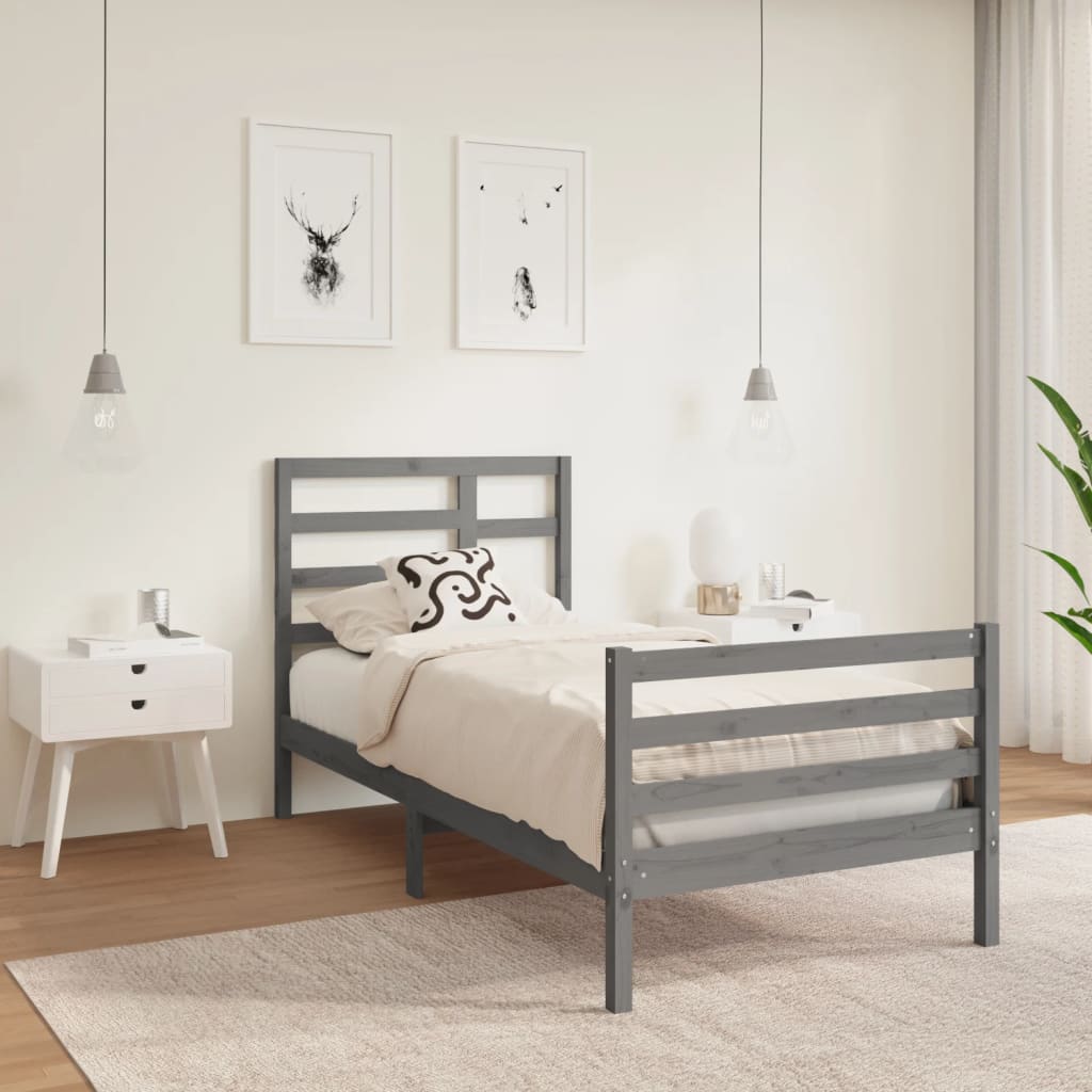 Massivholzbett Grau 90x190 cm