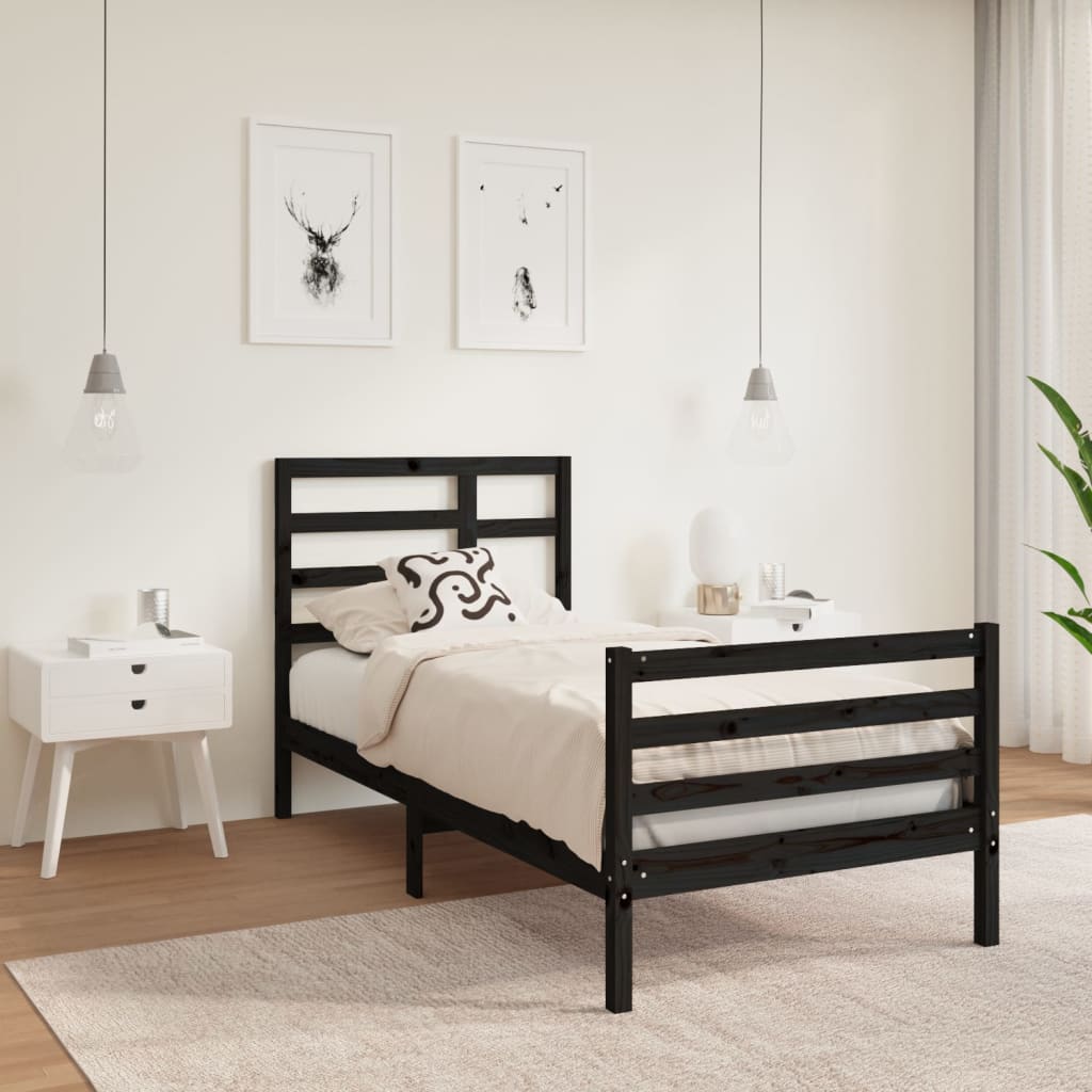 Massivholzbett Schwarz 90x190 cm