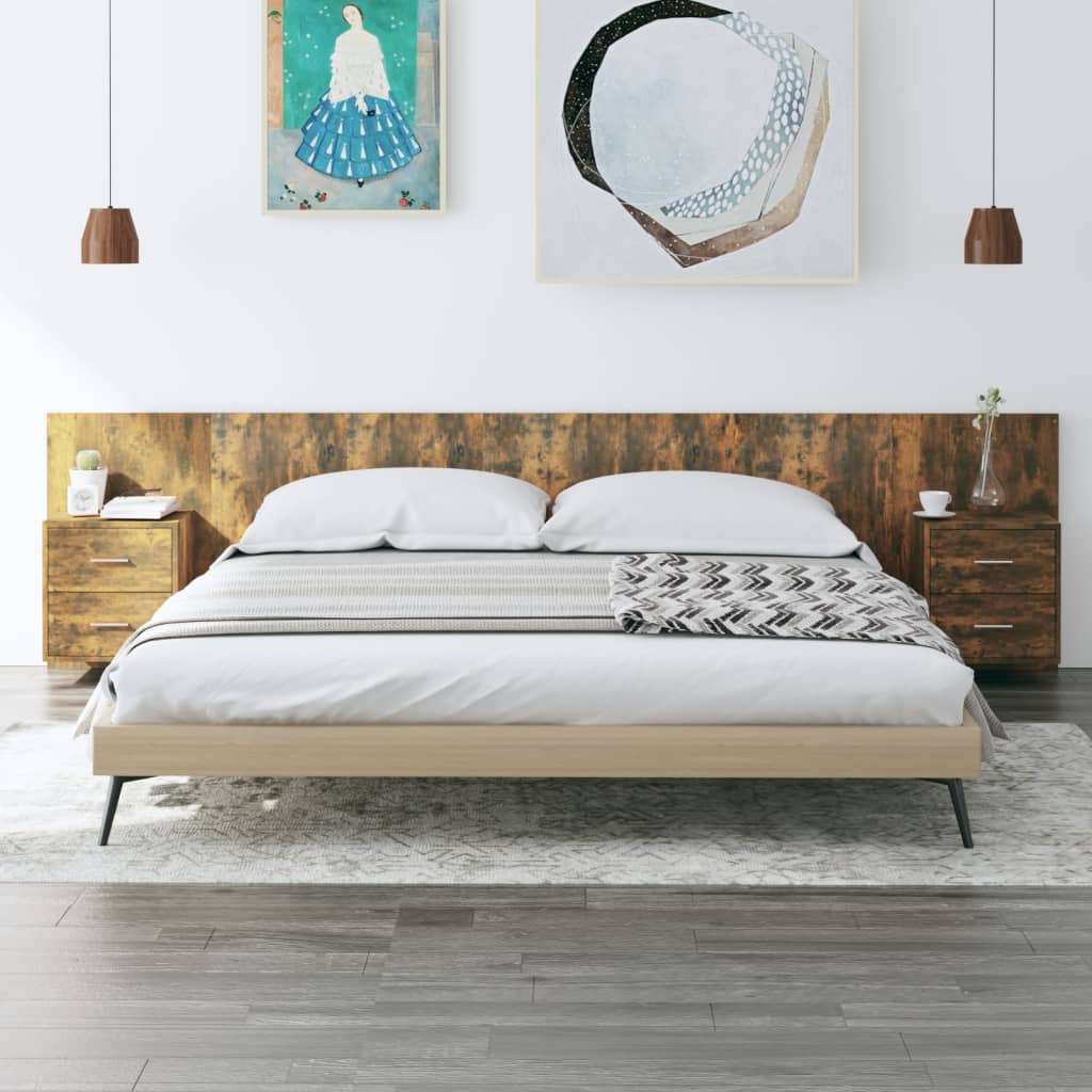 Bed Headboard with Cabinets Smoked Oak Engineered Wood