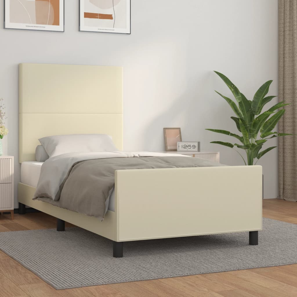 Bettgestell mit Kopfteil Creme 100x200 cm Kunstleder