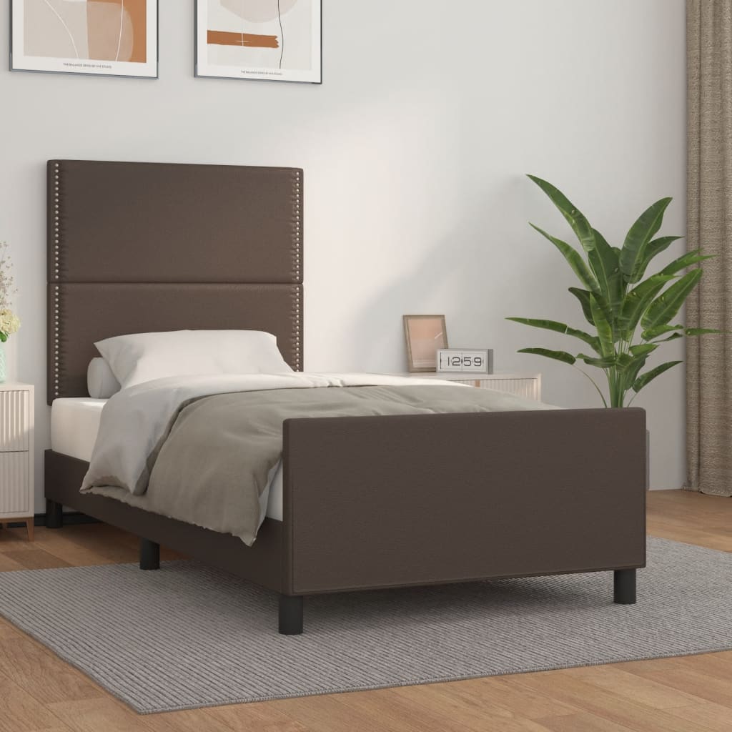 Bettgestell mit Kopfteil Braun 90x190 cm Kunstleder