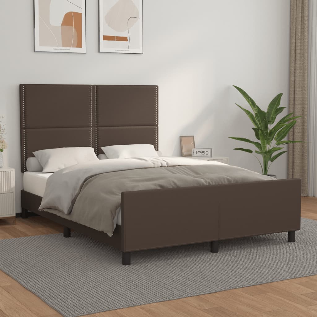 Bettgestell mit Kopfteil Braun 140x190 cm Kunstleder