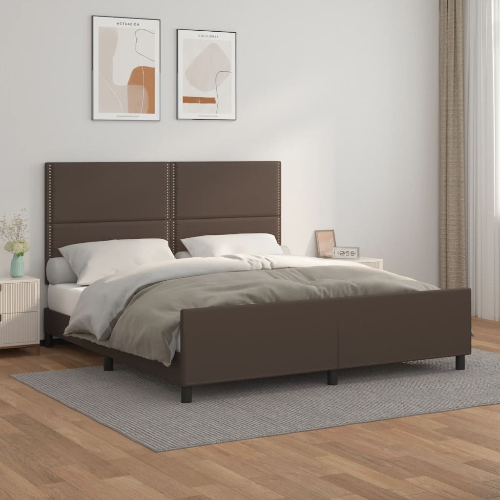 Bettgestell mit Kopfteil Braun 180x200 cm Kunstleder