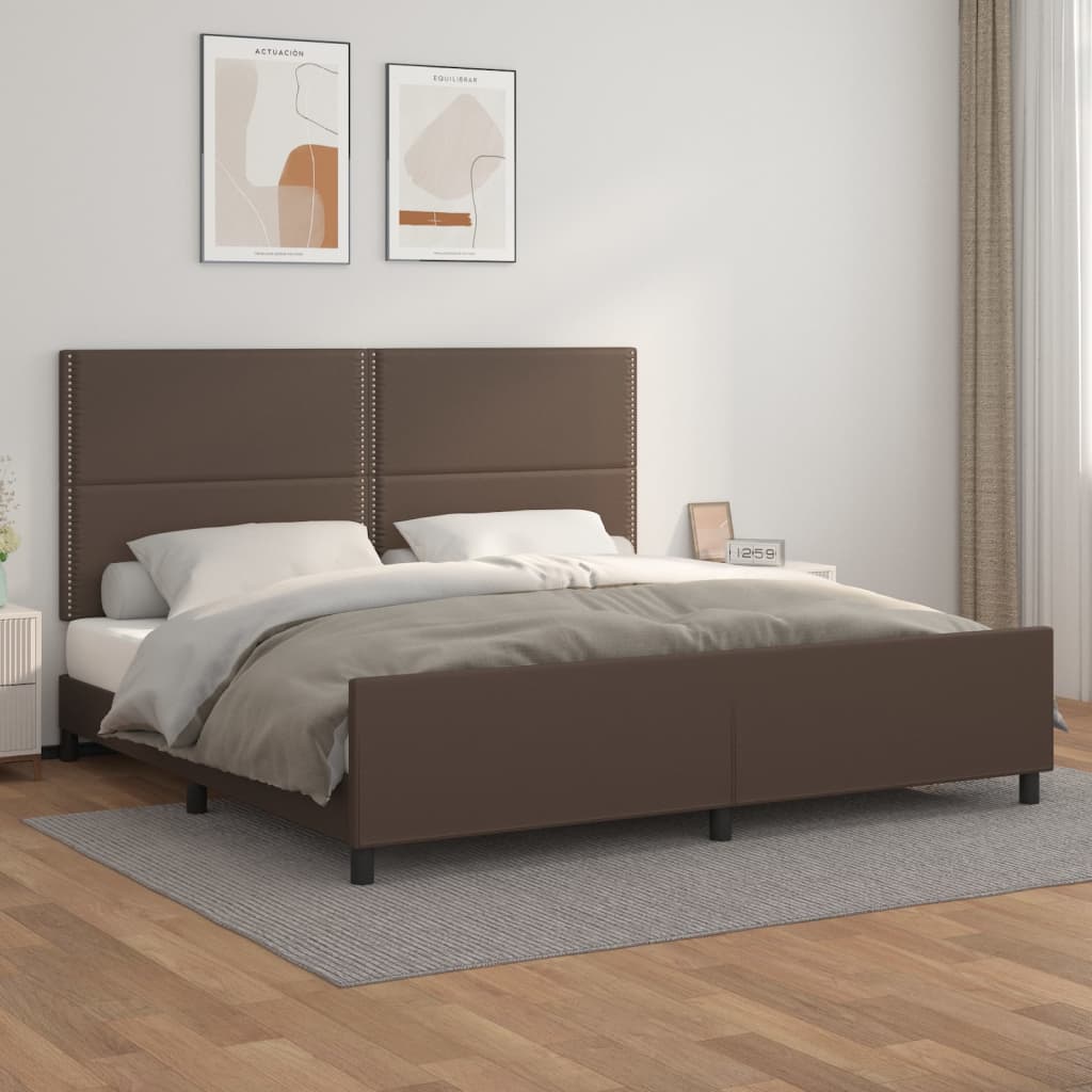 Bettgestell mit Kopfteil Braun 200x200 cm Kunstleder