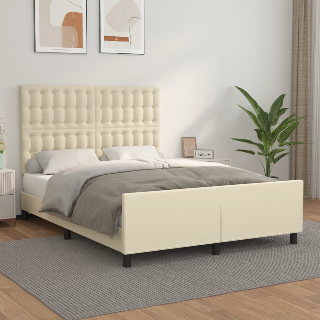 Bettgestell mit Kopfteil Creme 140x200 cm Kunstleder