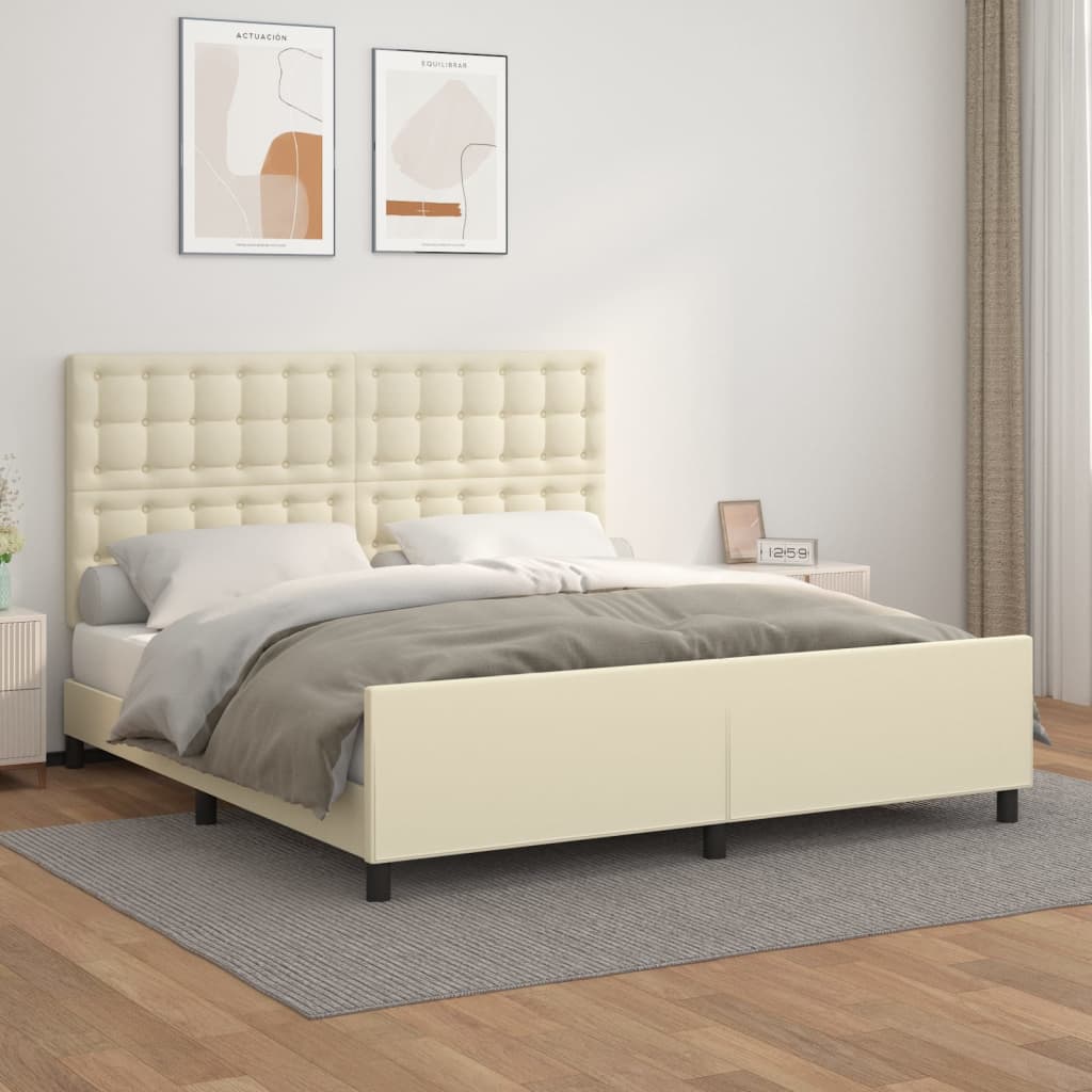 Bettgestell mit Kopfteil Creme 180x200 cm Kunstleder