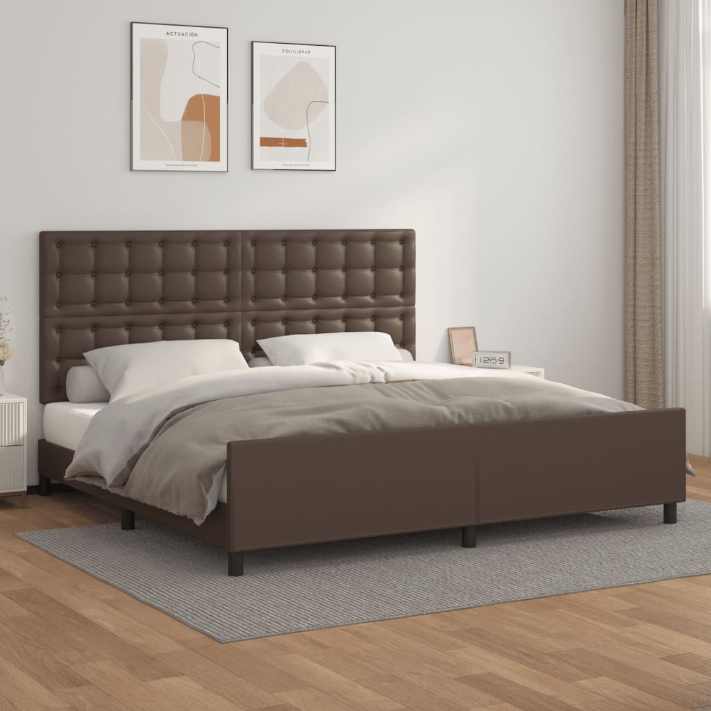 Bettgestell mit Kopfteil Braun 200x200 cm Kunstleder