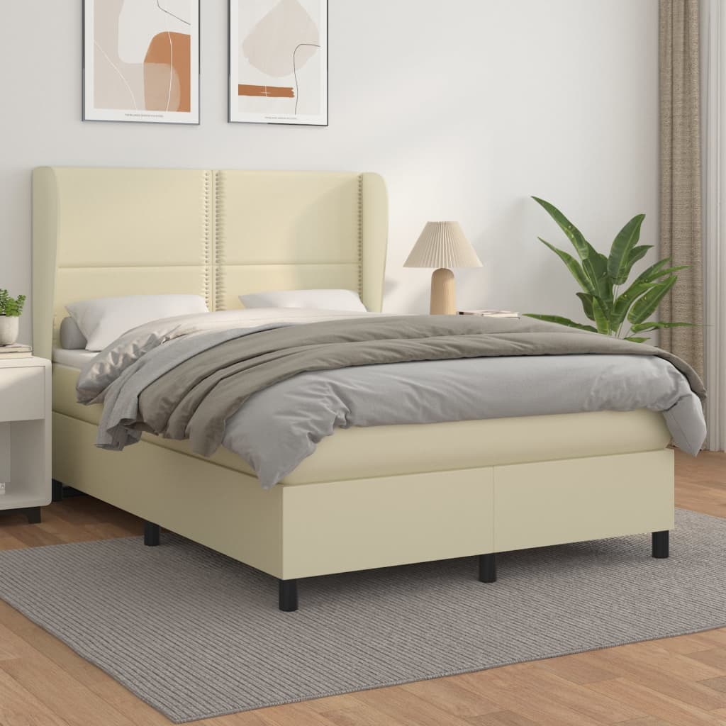 Boxspringbett mit Matratze Creme 140x190 cm Kunstleder