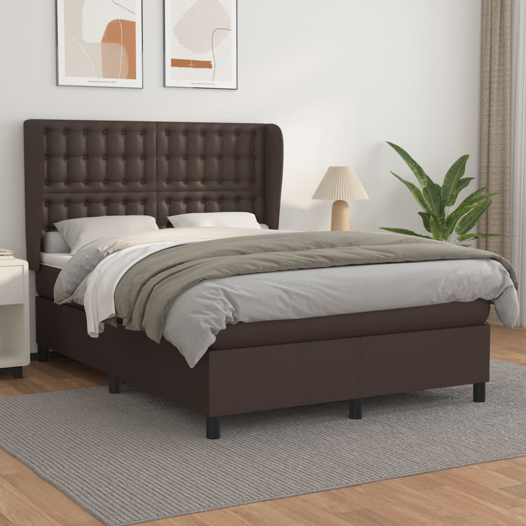 Boxspringbett mit Matratze Braun 140x190 cm Kunstleder