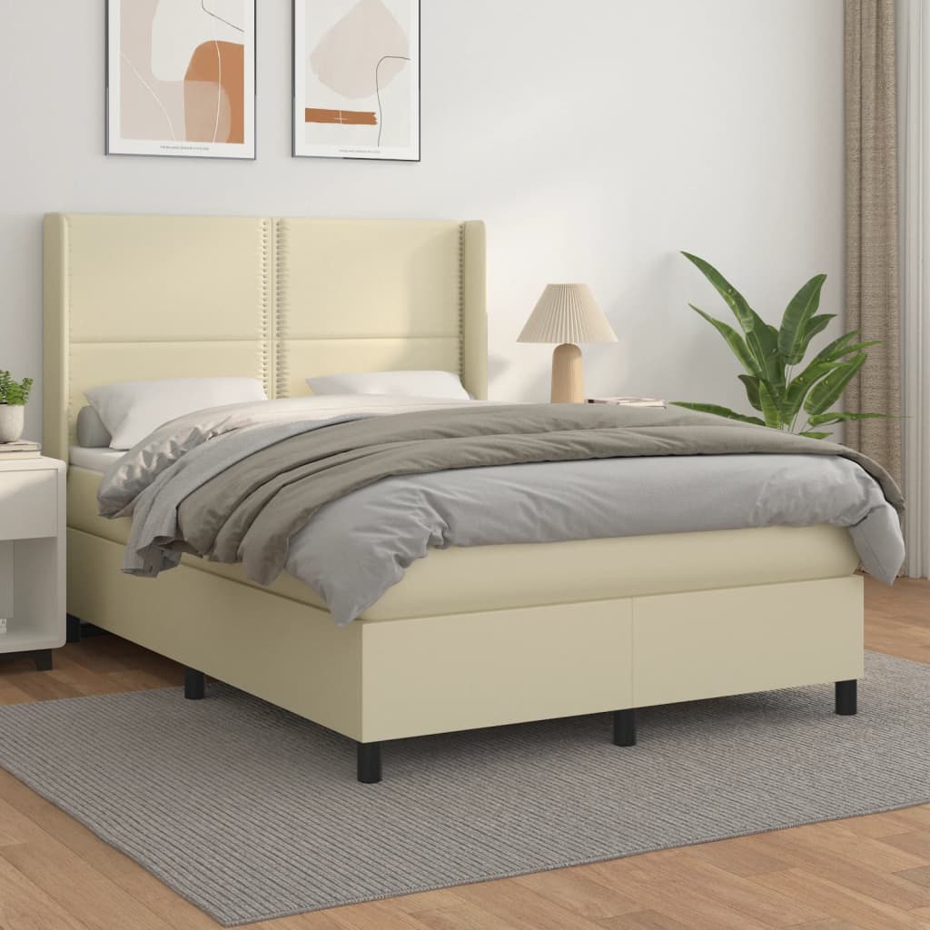 Boxspringbett mit Matratze Creme 140x190 cm Kunstleder