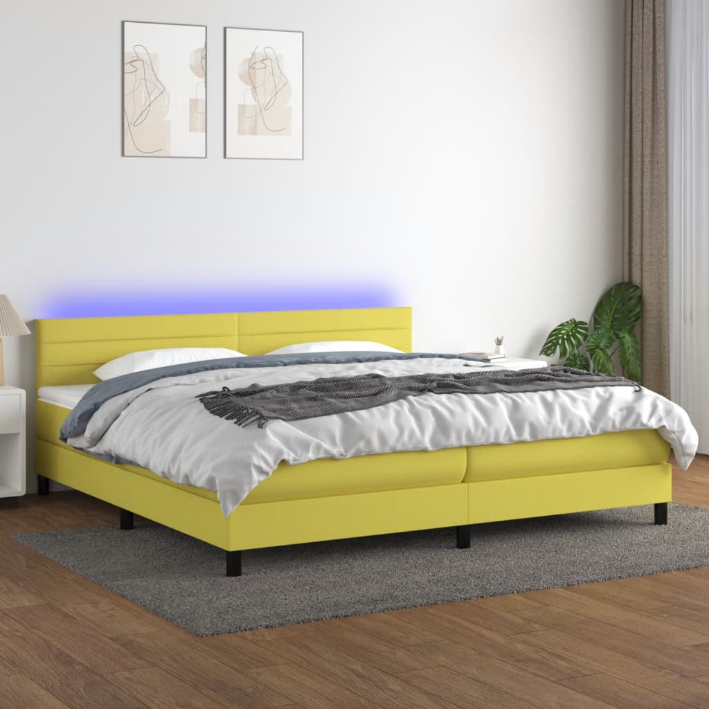 Boxspringbett mit Matratze & LED Grün 200x200 cm Stoff
