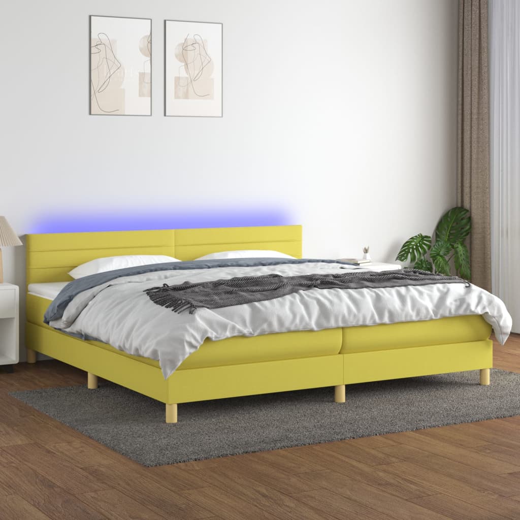 Boxspringbett mit Matratze & LED Grün 200x200 cm Stoff