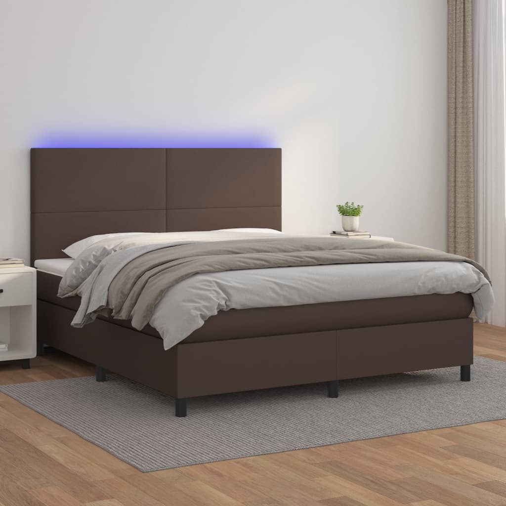 Boxspringbett mit Matratze & LED Braun 180x200 cm Kunstleder