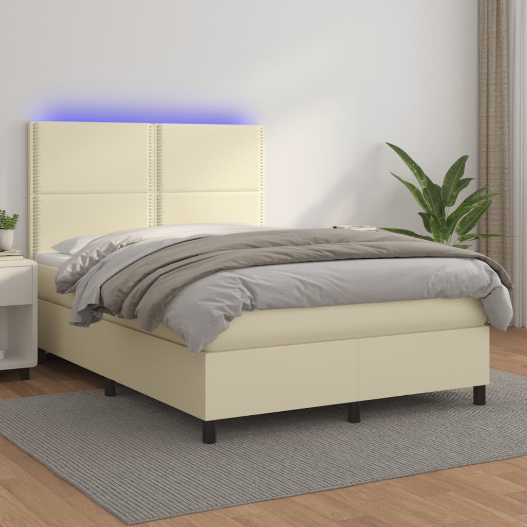 Boxspringbett mit Matratze & LED Creme 140x190 cm Kunstleder