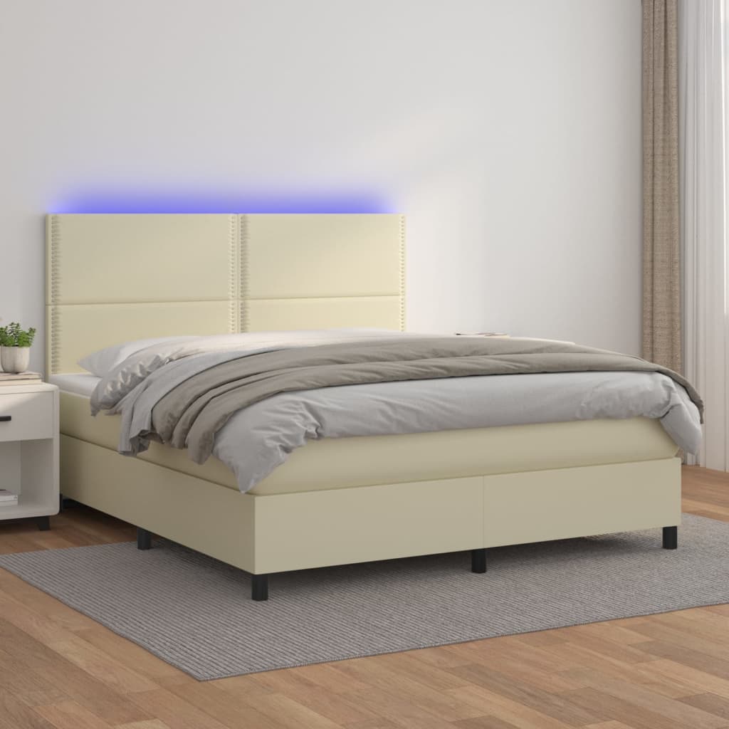 Boxspringbett mit Matratze & LED Creme 180x200 cm Kunstleder