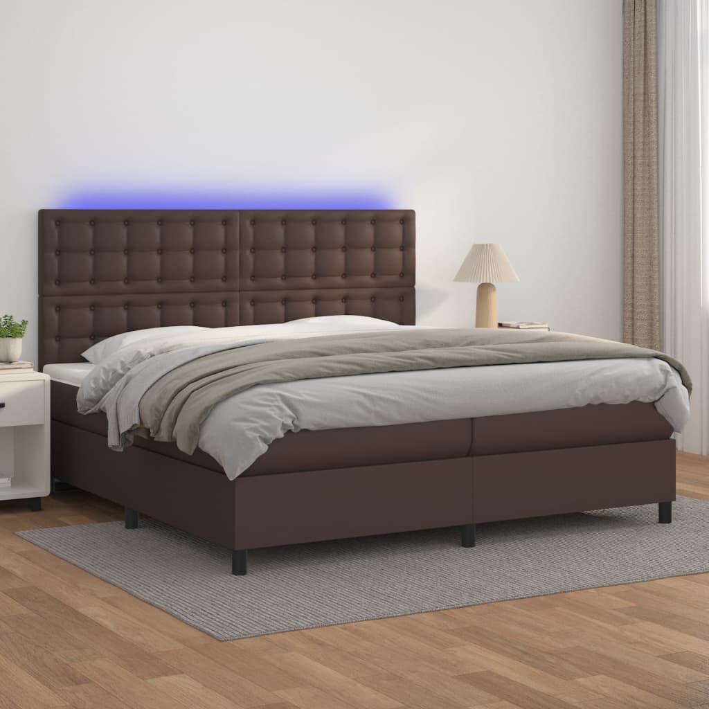 Boxspringbett mit Matratze & LED Braun 200x200 cm Kunstleder