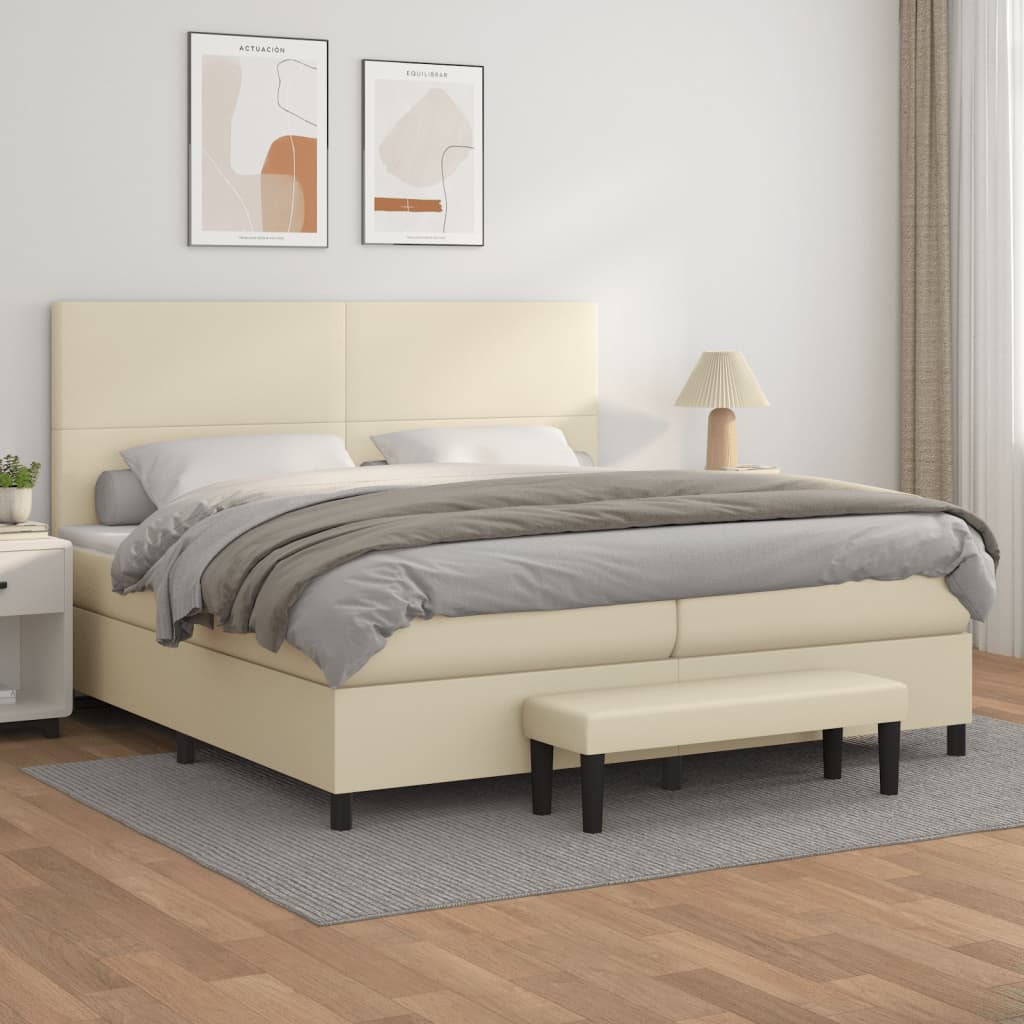 Boxspringbett mit Matratze Creme 200x200 cm Kunstleder
