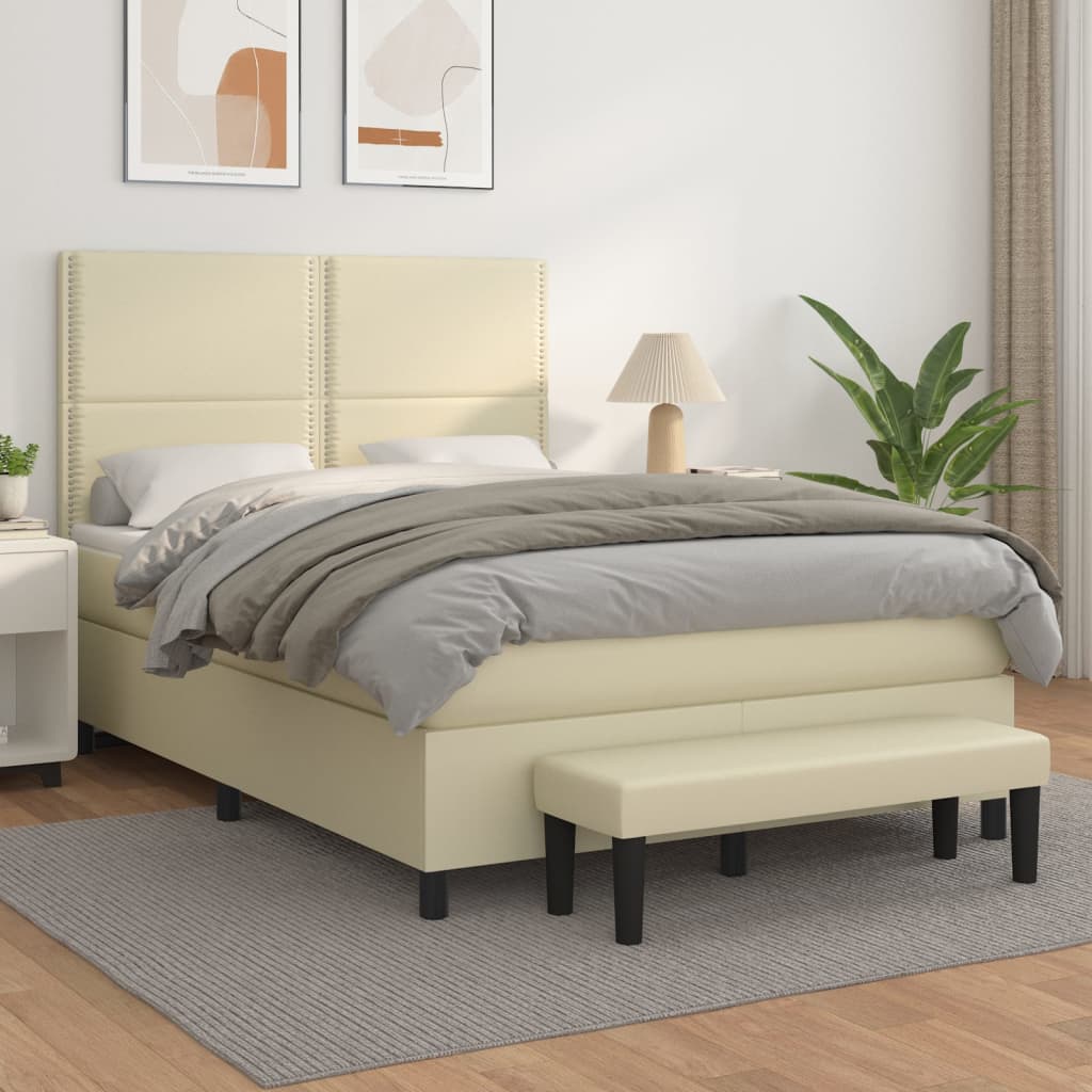 Boxspringbett mit Matratze Creme 140x190 cm Kunstleder