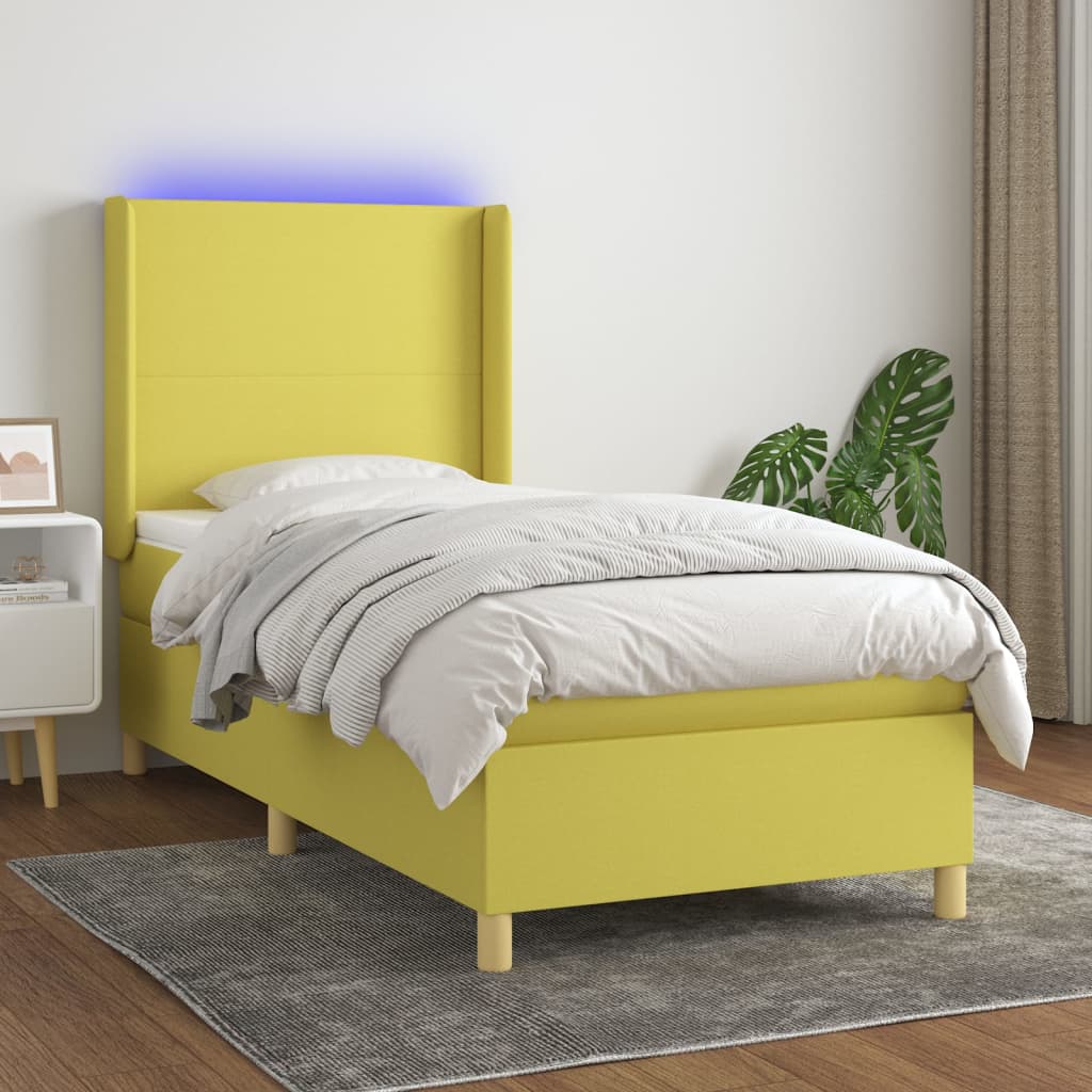 Boxspringbett mit Matratze & LED Grün 100x200 cm Stoff