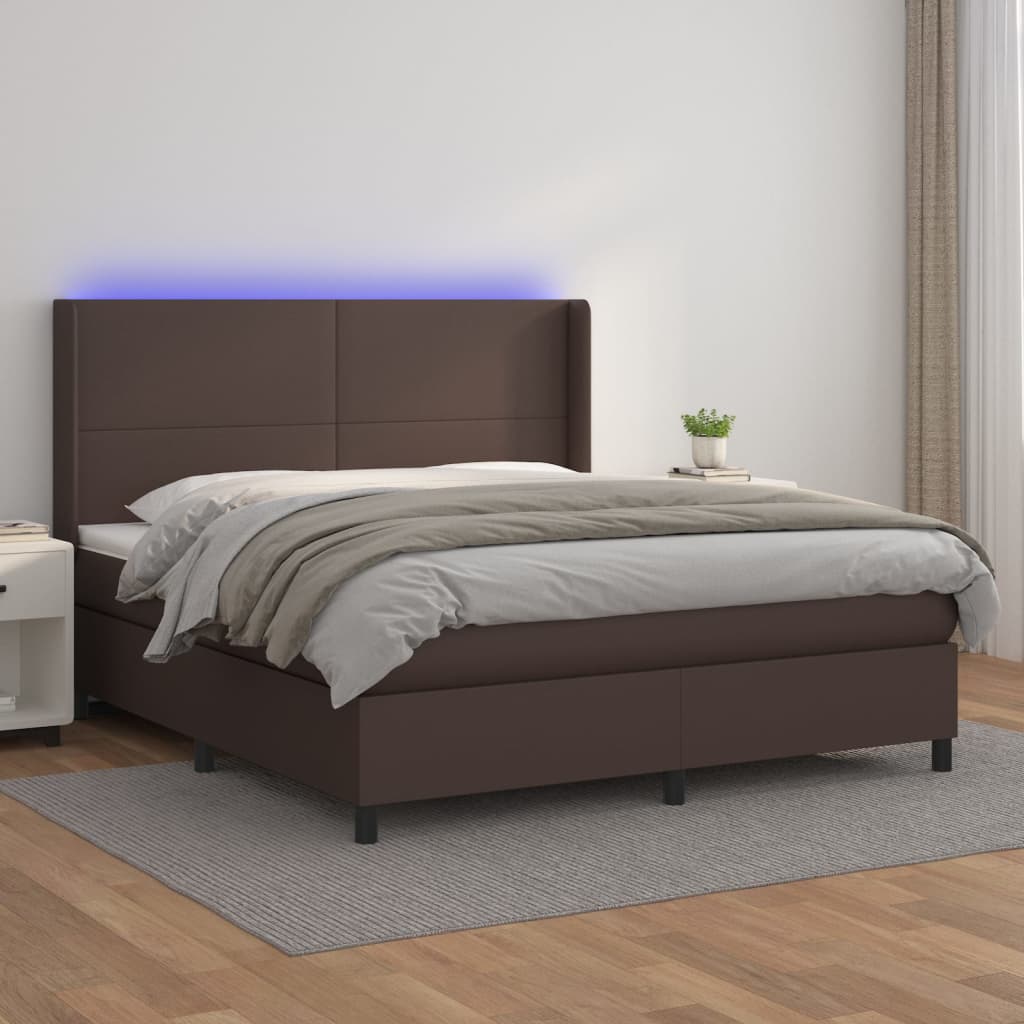 Boxspringbett mit Matratze & LED Braun 180x200 cm Kunstleder