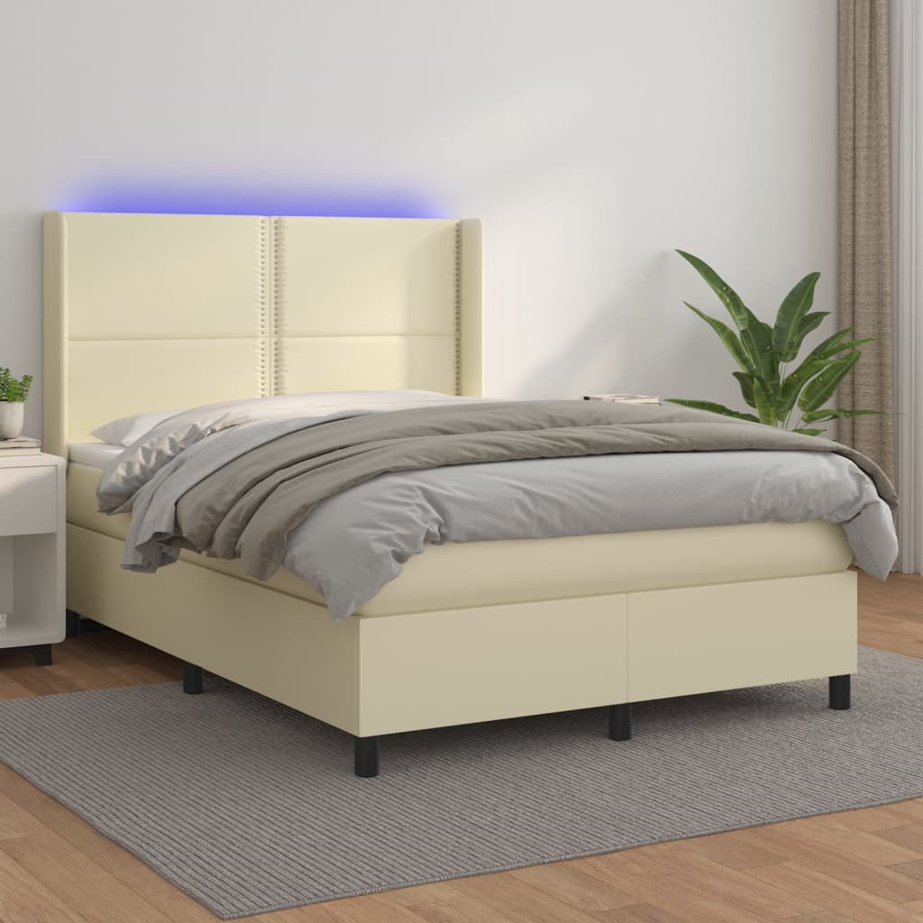 Boxspringbett mit Matratze & LED Creme 140x190 cm Kunstleder